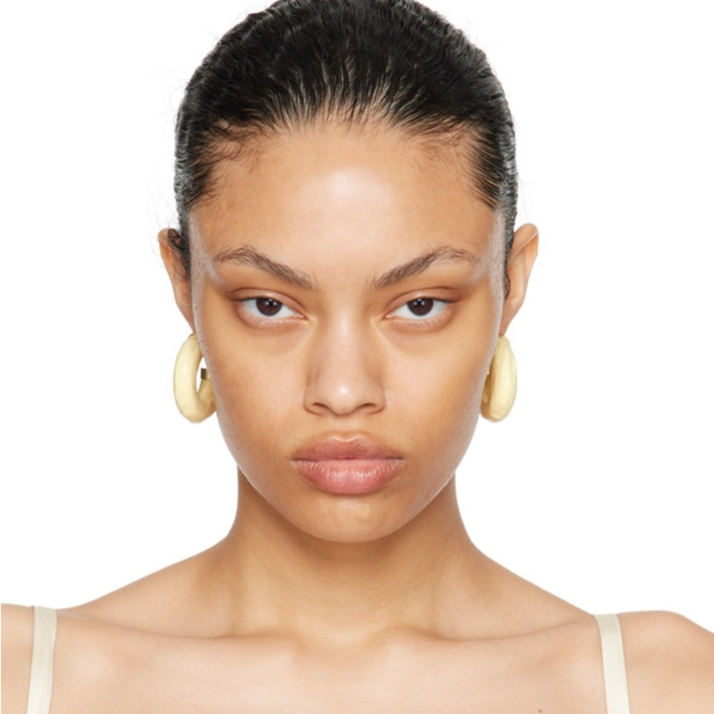 Jacquemus Gold and Cream Modern Hoop Earrings